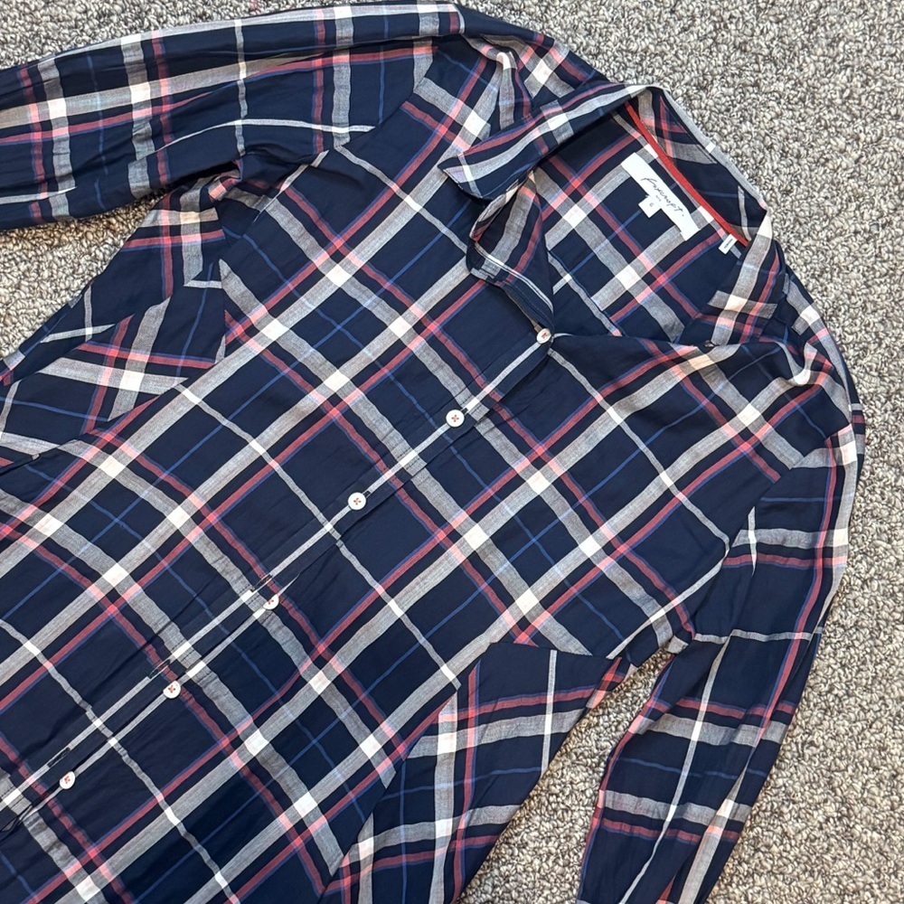Foxcroft Navy and Red Plaid Button-Down Shirt/ Tunic/ short dress - Picture 5 of 7